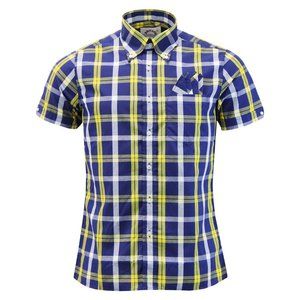 Men's Brutus Trimfit Mod Check Short Sleeve Shirt Blue and White Size XL